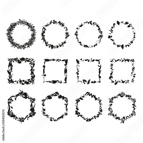 Vector frames collection. Dotted border shapes. Grunge decorative elements. Circle square contours.