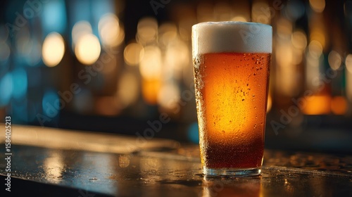 Cold beer in a glass on a bar