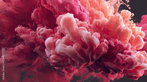 Abstract swirling pink and peach ink clouds