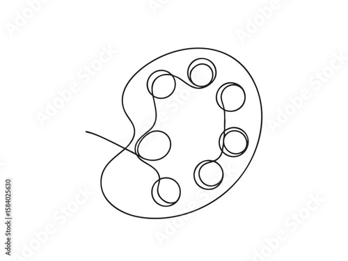 A continuous one-line drawing of an artist's paint palette, illustrating creativity and artistic expression