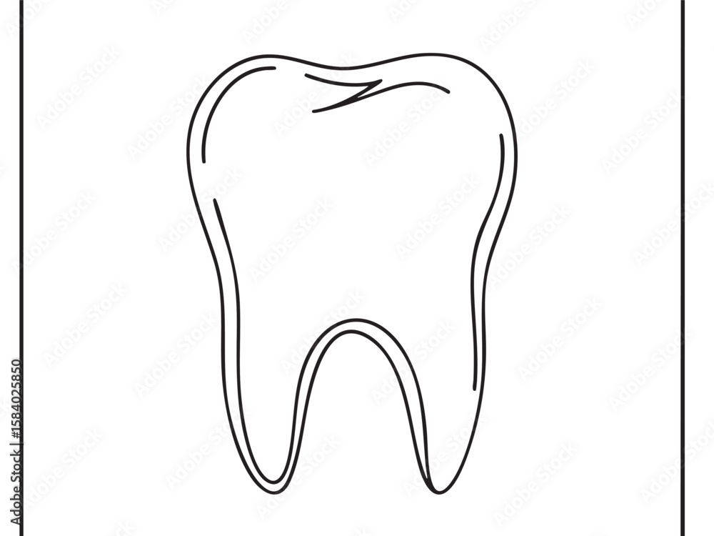 Obraz premium Black line art illustration of a human tooth, isolated on white. This minimalist vector graphic represents dentistry, oral health, and hygiene