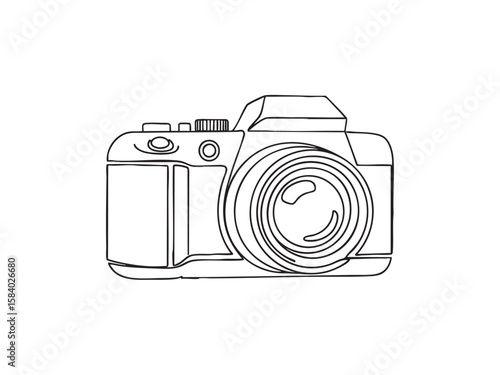 Outline drawing of a digital camera. Illustration of a photographic device, a camera for photography. A creative design element for various projects