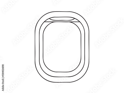 Simple black outline illustration of an airplane window on a clean white background