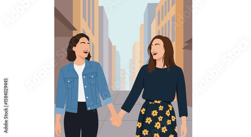 Celebrate National Girlfriend Day A whisk of joy with best friends bonding together in a vibrant cityscape stroll filled with love.