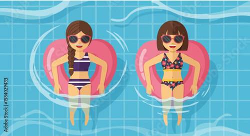 Celebrating National Girlfriend Day Swimming pool bliss with inflatable rings on national girlfriend day illustration