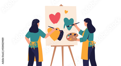 Celebrating national girlfriend day Expressive painting on canvas, vibrant art, creative national togetherness and artistic romance.