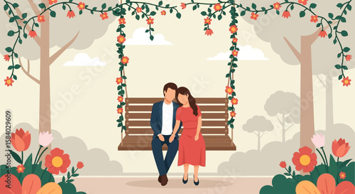 Celebrating National Girlfriend Day A romantic escape amidst blossoming nature's embrace on the swinging bench bliss.
