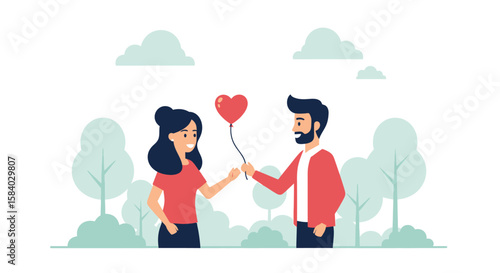 Celebrate National Girlfriend Day A heartwarming vector illustration of a couple sharing a balloon, love and joy, love and affection.