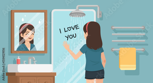 Celebrate National Girlfriend Day A heartfelt message of love on a steamy shower, sharing affection and joy.
