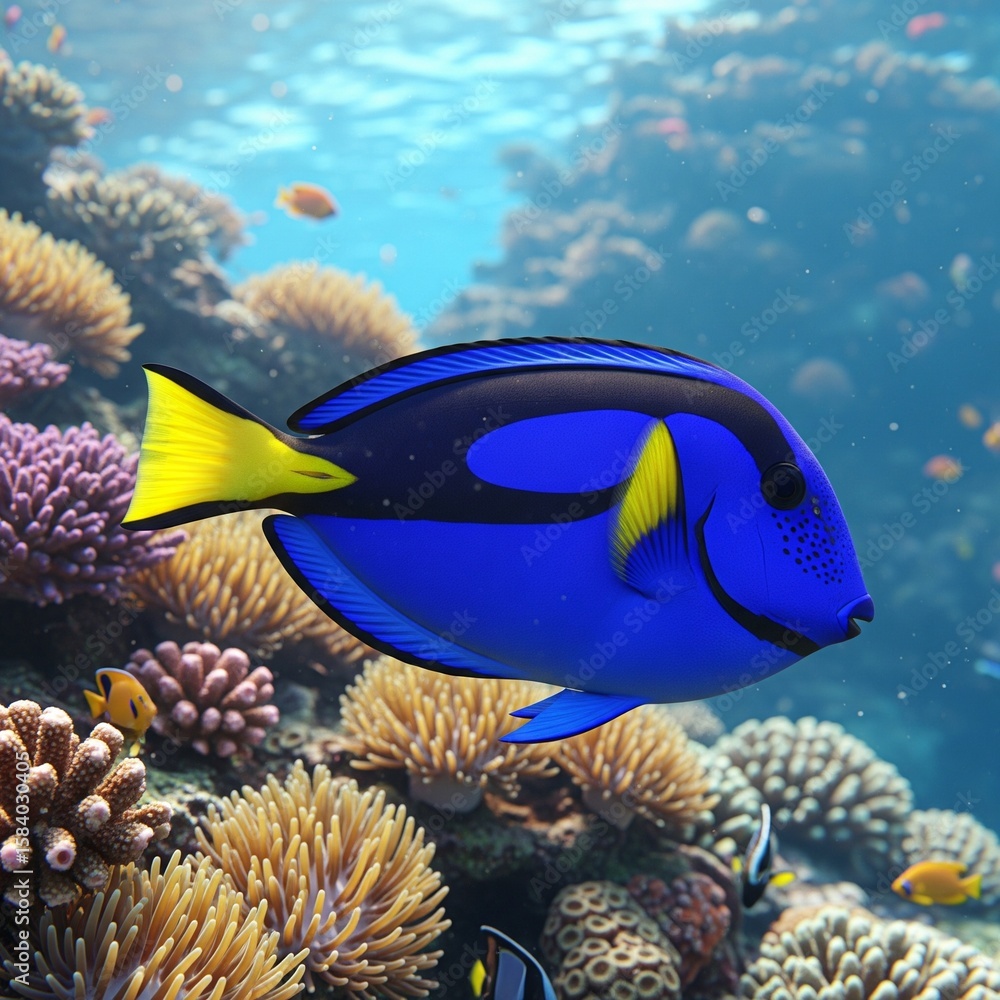 Obraz premium Blue Tang Fish Swimming in a Coral Reef