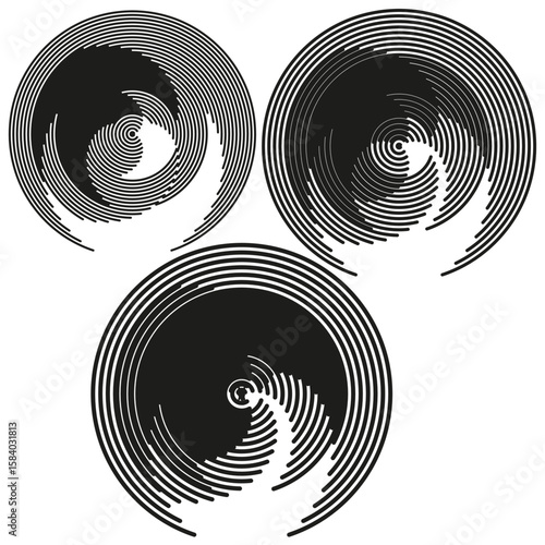 Spiral line patterns. Abstract curve forms. Dynamic swirl Vector. Hypnotic wave element.