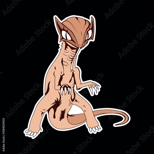 Stylized artwork featuring a reptilian creature with detailed features and large expressive eyes. The design portrays creativity and evokes imagination, widely suitable for art or fantasy-related them