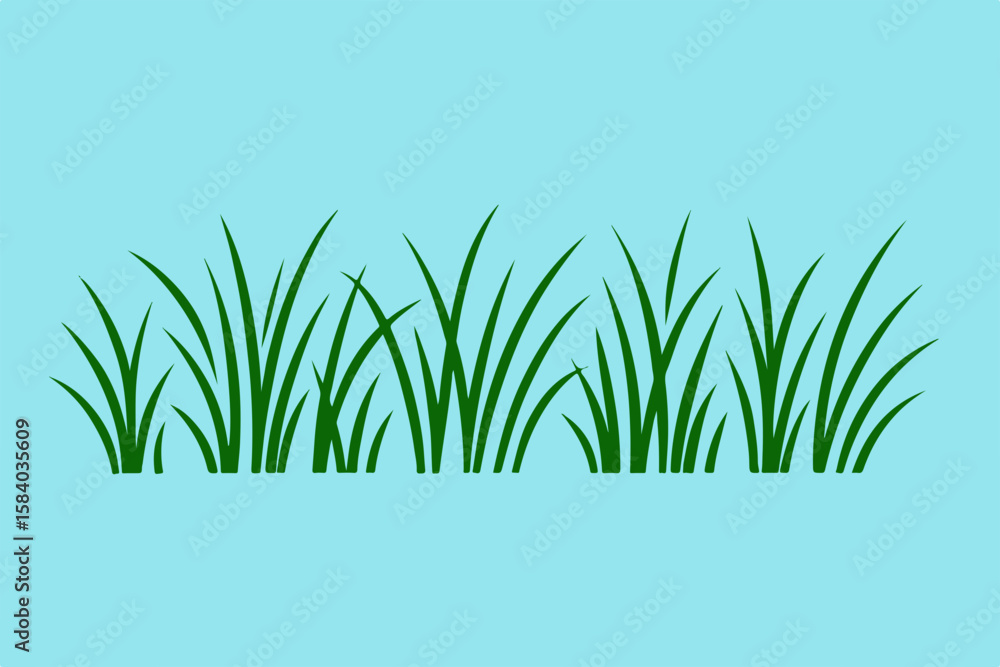 Fototapeta premium Stylized green grass illustration on a light blue background for nature themes