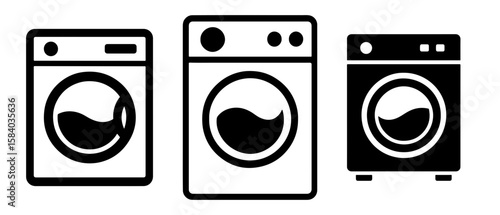 Set of washing machine icons in minimalistic style on white background