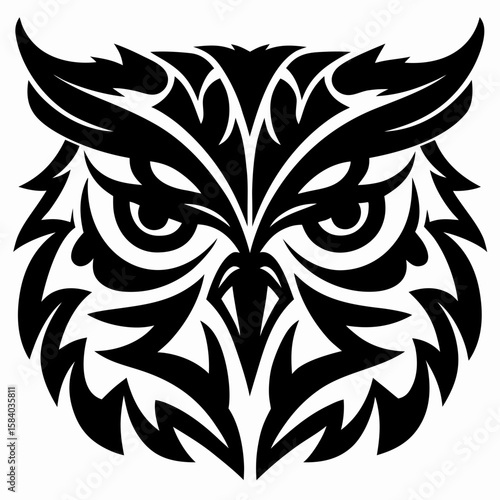 Striking Owl Head with Tribal Design - Artistic Animal Mascot