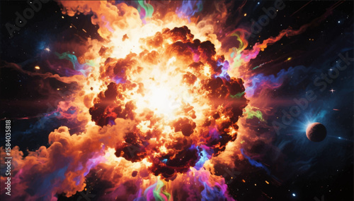 Illustration of a supernova explosion in space. Vector graphics. EPS.