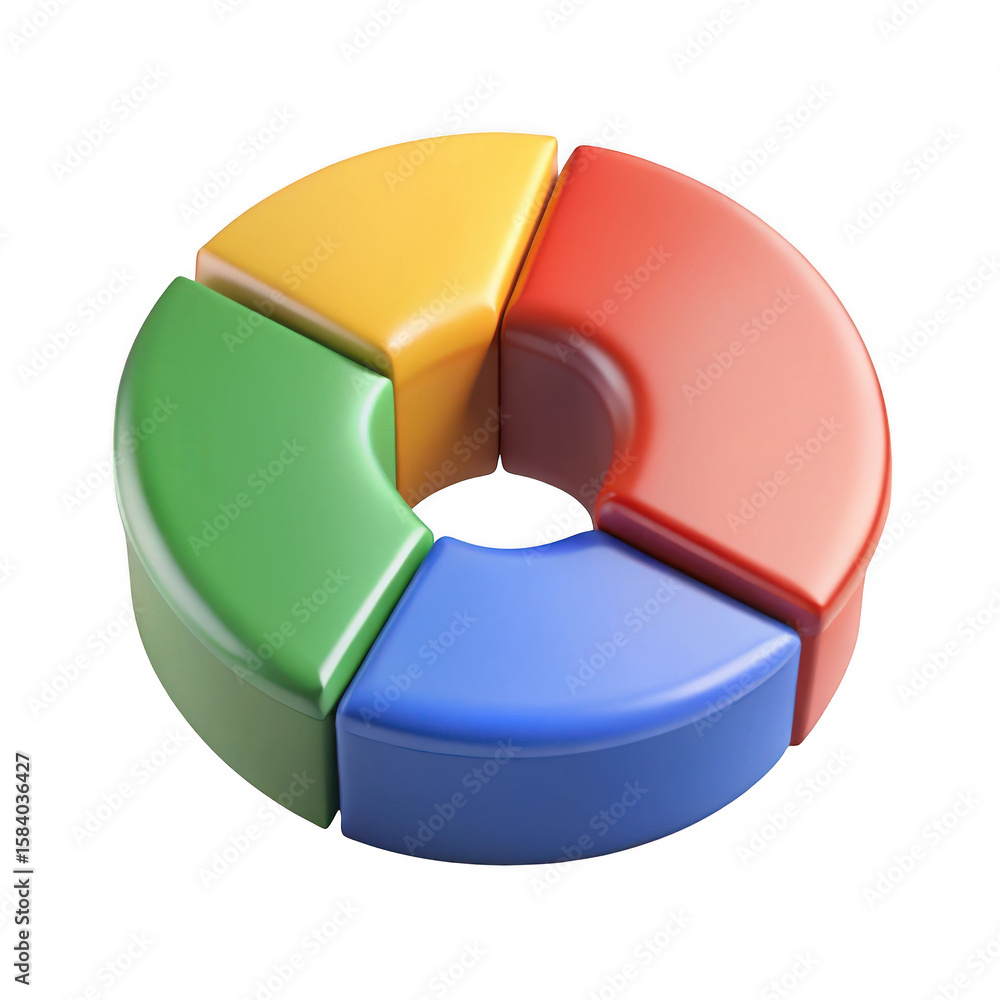 Obraz premium Colorful 3d pie chart segments isolated on transparent background