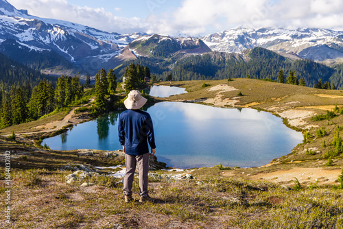 Bilde på lerret Person Hiking at Elfin Lakes, Alpine Landscape in Squamish, BC, Canada