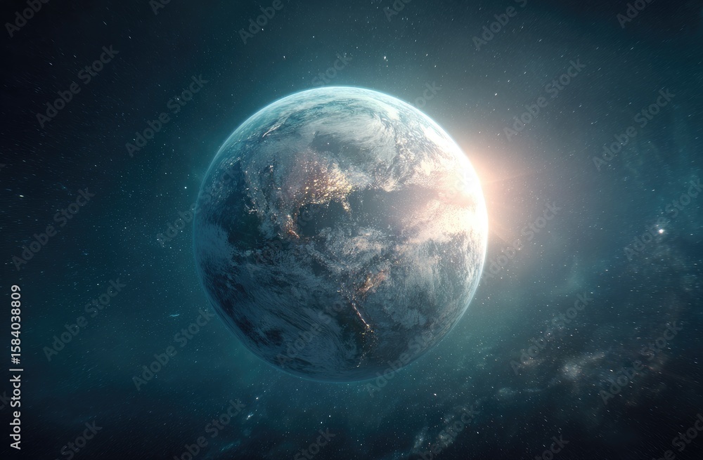 Fototapeta premium Earth seen from space, sunlit