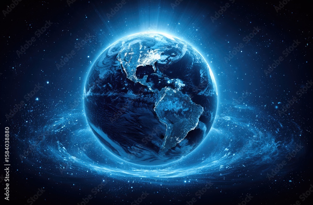 Obraz premium Earth, glowing in dark space