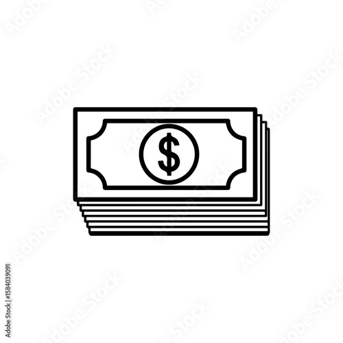 A stack of money with a dollar sign on the top bill