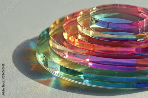 Rainbow circles layered,  iridescent