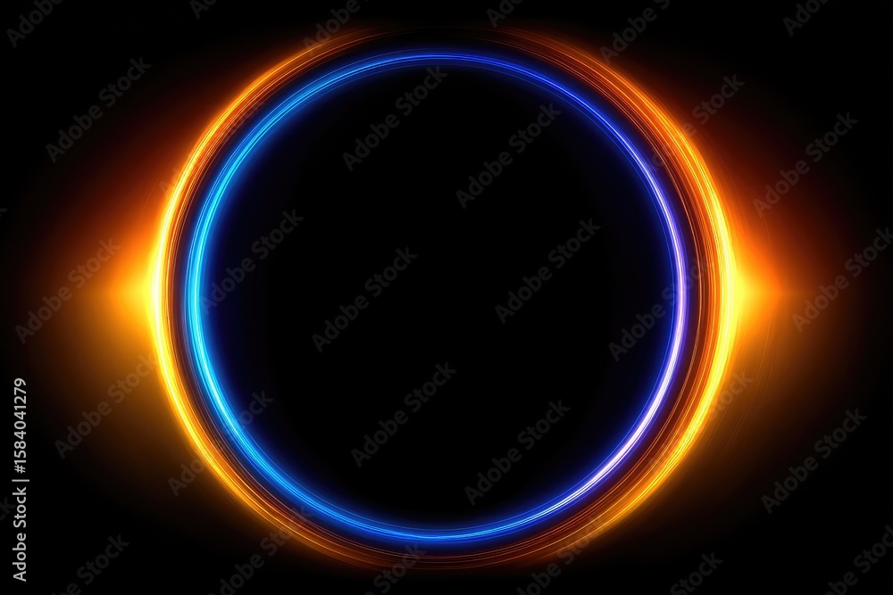 Obraz premium Circular neon glow, blue and orange rings on black