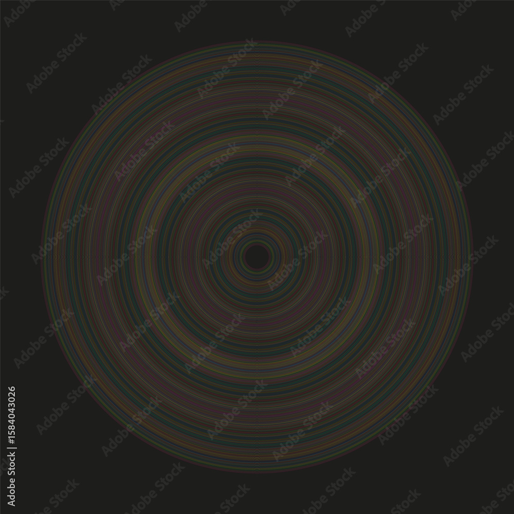 Obraz premium Concentric circles faded. Gradient ring pattern. Abstract geometry Vector. Dark radial illustration.