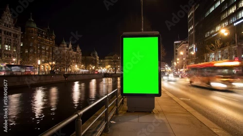 Wallpaper Mural Green Screen Billboard Advertising in City at Night Time Lapse Torontodigital.ca