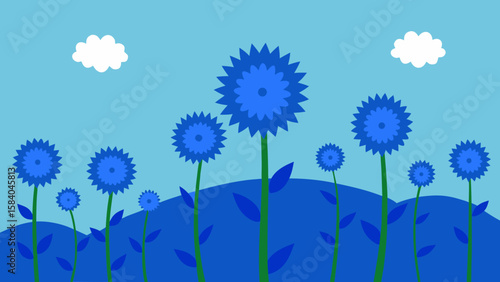 Charming Field of Wild Blue Cornflowers Under a Clear Sky