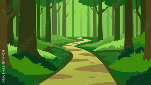 Peaceful Forest Path Completely Covered in a Soft Springy Moss