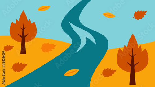 Autumn Forest Stream Carrying a Flotilla of Fallen Colorful Leaves