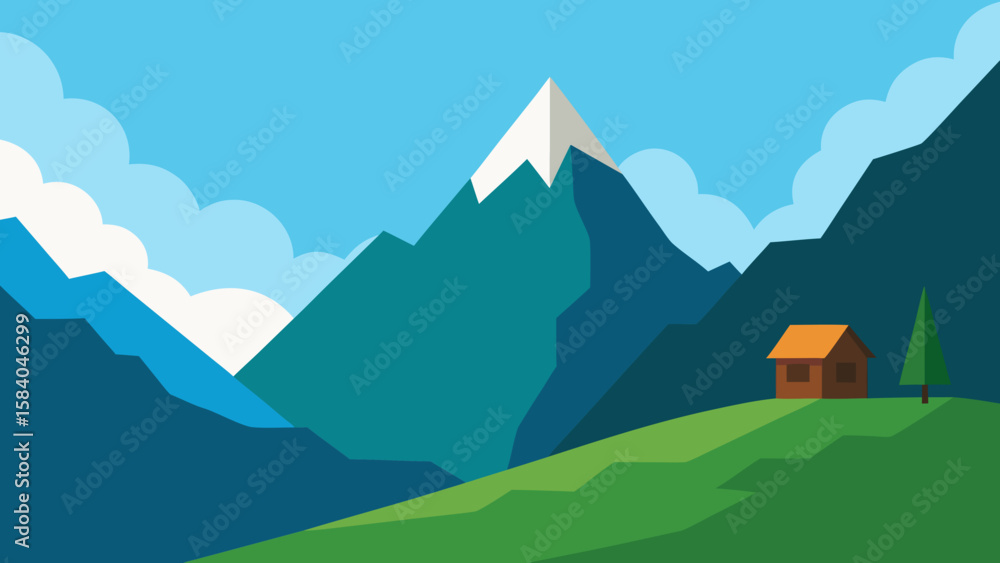 Naklejka premium Secluded High Mountain Valley with a Small Isolated Shepherd Hut