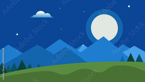 Vibrant High Altitude Meadow Illuminated by Clear Bright Moonlight
