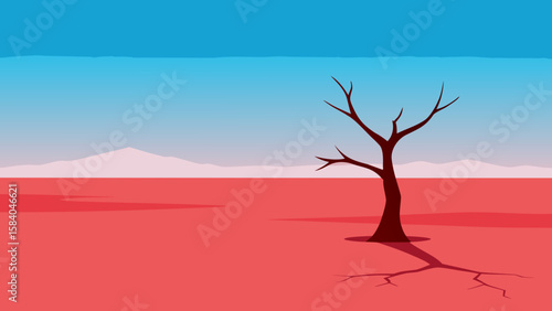Lone Dead Tree Standing in the Middle of a Vast Field