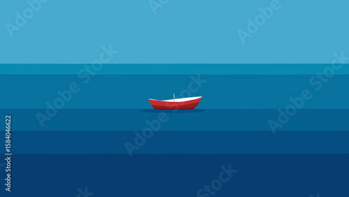 Lone Small Boat Adrift on a Vast Calm Empty Sea