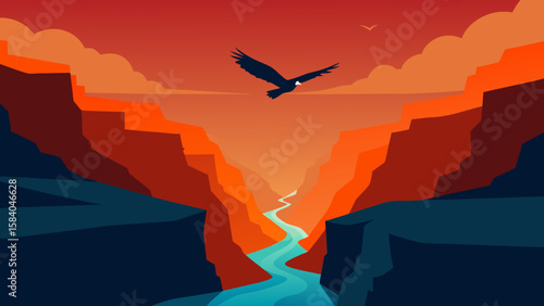 Lone Hawk Soaring on Thermal Currents High Above Valley