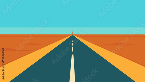 Long Straight Empty Road Through a Vast Flat Desert