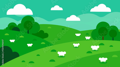 Lush Green Irish Pasture Dotted with Grazing Sheep