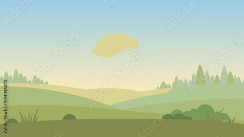 Meadow Where Thick Morning Fog is Slowly Burning Off