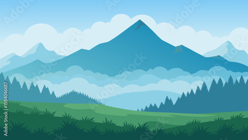 Mountain Meadow Completely Covered in a Blanket of Fog