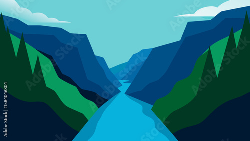 Narrow Scandinavian Fjord with Steep Forest Covered Cliffs