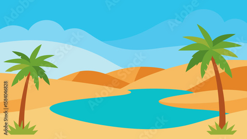 Natural Oasis in the Desert with Clear Water and Palms