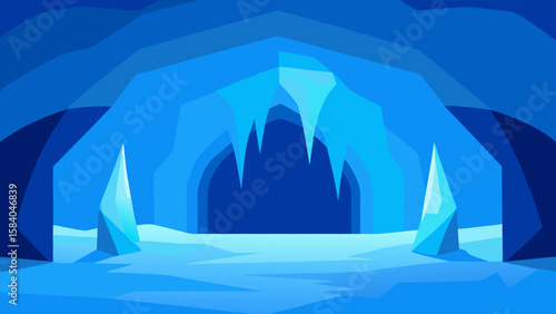 Ice Cave Walls and Ceiling Made of Translucent Blue Ice