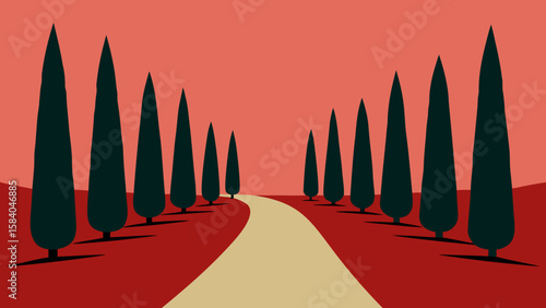 Path Lined with Tall Elegant Cypress Trees Nature Beauty
