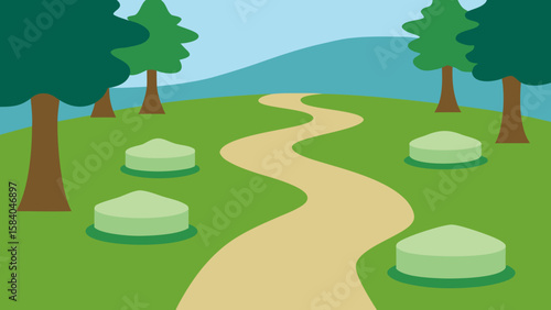 Path of Flat Stepping Stones Crossing a Shallow Stream