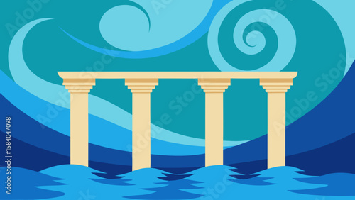 Powerful River Current Swirling Around the Pillars of Bridge