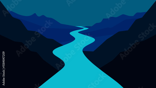 River Flowing Through Deep Dark Narrow Gorge Nature