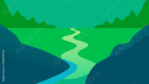 River Flowing Through Deep Mossy Green Canyon Nature