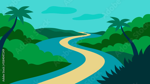 River with Strong Current Cutting Through Deep Canyon